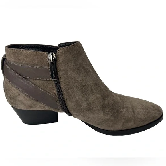 AQUATALIA Made in Italy 🇮🇹 LEATHER Farin Brushed Oil Suede Taupe Booties 8.5M